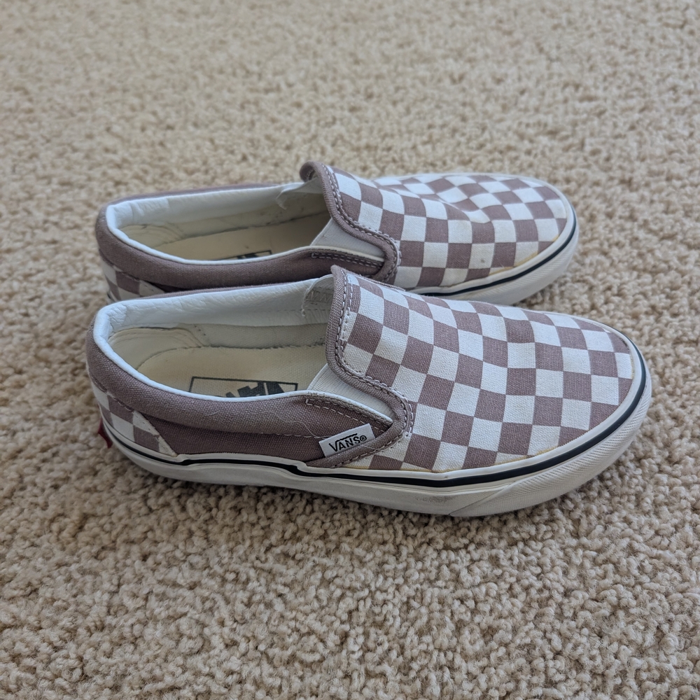 Vans Kids Brown and White Checkered Slip-On Sneakers